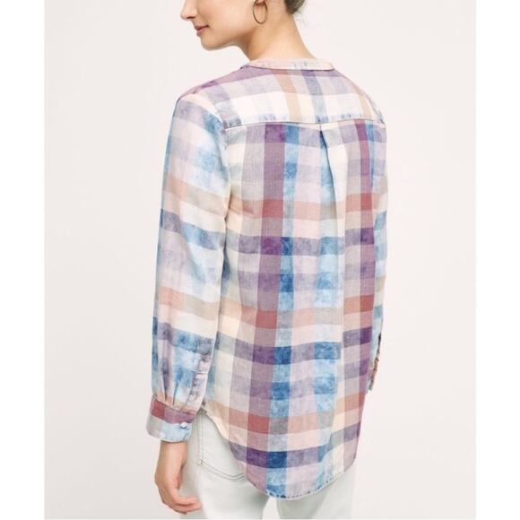Anthropologie Isabella Sinclair Plaid Popover Blouse XS Oversize - Picture 4 of 10
